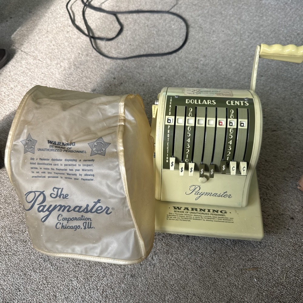 Vintage Paymaster Series X-2000 Check Writer W/ Cover Rare! No Keys